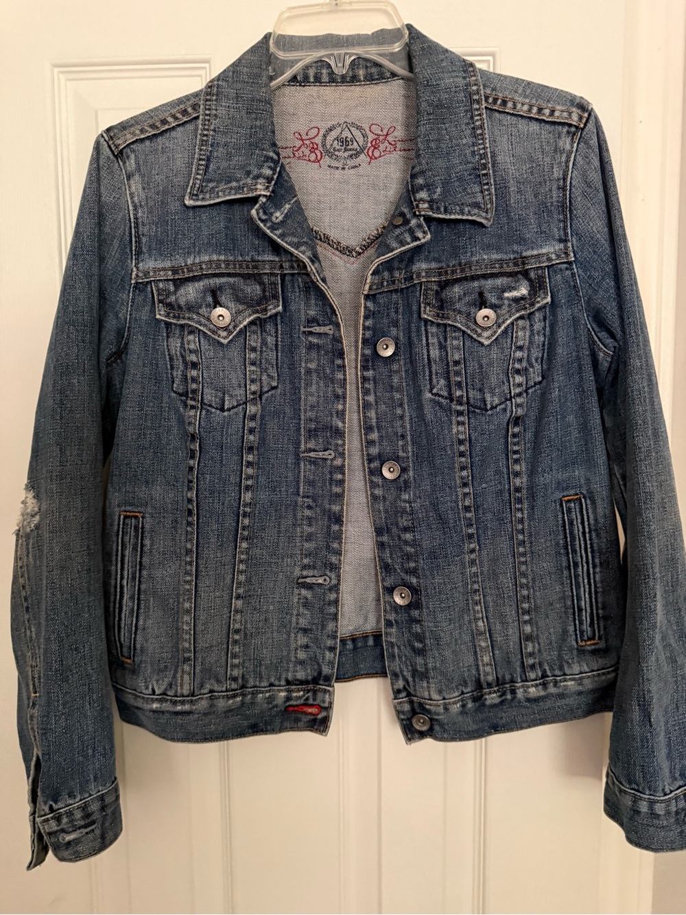 GAP Distressed Blue Denim Jacket - Women's Jean Trucker